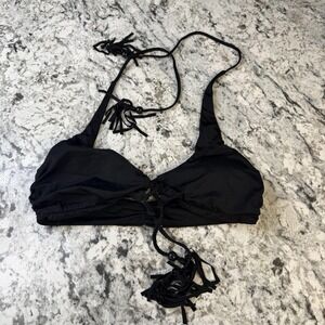 Victoria's Secret Bikini Top Womens Large Black Tassel Halter Swim Swimwear